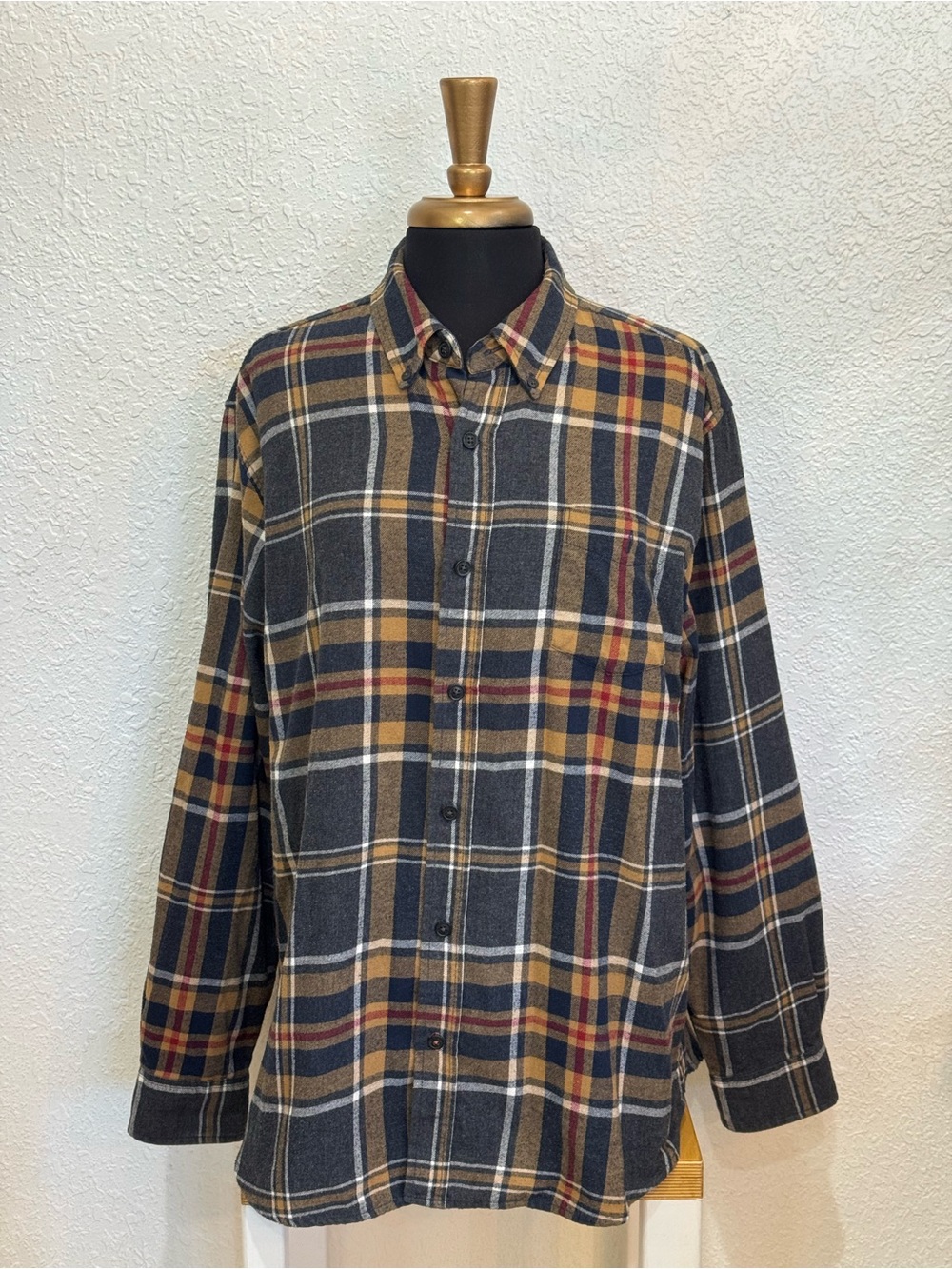 Weatherproof Men's Plaid Button-Down Shirt in Charcoal, Tan and Navy